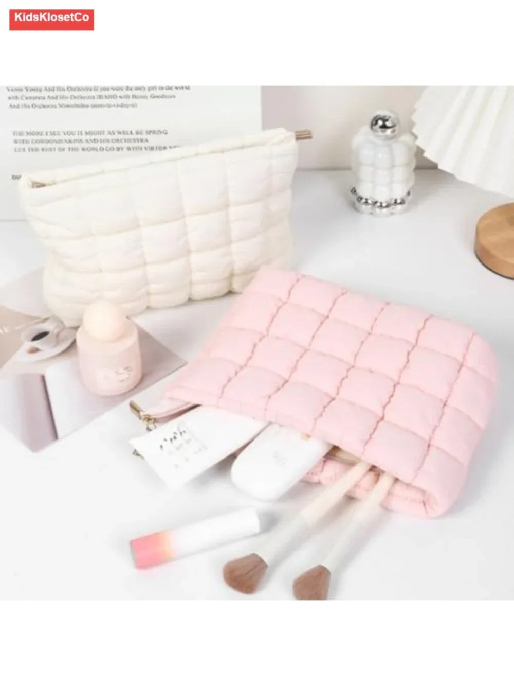 Large Quilted Floral Makeup Bag Travel Cosmetic Organizer Pouch for Women